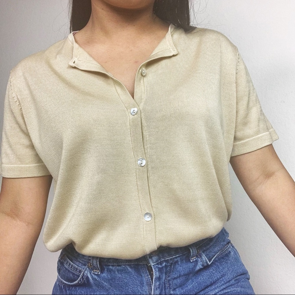 NEW Liz Claiborne Silk Button Short Sleeve Blouse